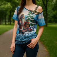 Personalized Native American Santa Claus Cross Shoulder Shirt Merry Christmas - Wonder Print Shop