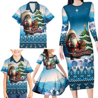 Personalized Native American Santa Claus Family Matching Long Sleeve Bodycon Dress and Hawaiian Shirt Merry Christmas - Wonder Print Shop