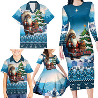 Personalized Native American Santa Claus Family Matching Long Sleeve Bodycon Dress and Hawaiian Shirt Merry Christmas - Wonder Print Shop