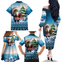 Personalized Native American Santa Claus Family Matching Off The Shoulder Long Sleeve Dress and Hawaiian Shirt Merry Christmas - Wonder Print Shop