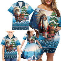 Personalized Native American Santa Claus Family Matching Off Shoulder Short Dress and Hawaiian Shirt Merry Christmas - Wonder Print Shop