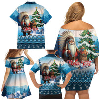 Personalized Native American Santa Claus Family Matching Off Shoulder Short Dress and Hawaiian Shirt Merry Christmas - Wonder Print Shop