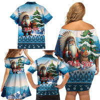 Personalized Native American Santa Claus Family Matching Off Shoulder Short Dress and Hawaiian Shirt Merry Christmas - Wonder Print Shop