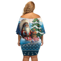 Personalized Native American Santa Claus Family Matching Off Shoulder Short Dress and Hawaiian Shirt Merry Christmas - Wonder Print Shop