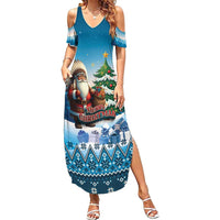 Personalized Native American Santa Claus Family Matching Summer Maxi Dress and Hawaiian Shirt Merry Christmas - Wonder Print Shop