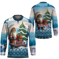 Personalized Native American Santa Claus Hockey Jersey Merry Christmas - Wonder Print Shop