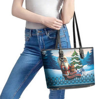 Native American Santa Claus Leather Tote Bag Merry Christmas - Wonder Print Shop