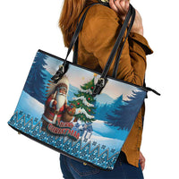 Native American Santa Claus Leather Tote Bag Merry Christmas - Wonder Print Shop