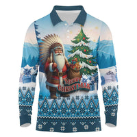 Personalized Native American Santa Claus Long Sleeve Polo Shirt Merry Christmas - Wonder Print Shop