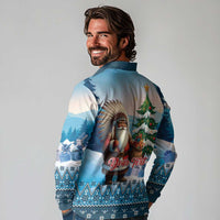 Personalized Native American Santa Claus Long Sleeve Polo Shirt Merry Christmas - Wonder Print Shop