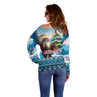 Personalized Native American Santa Claus Off Shoulder Sweater Merry Christmas - Wonder Print Shop