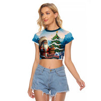 Personalized Native American Santa Claus Raglan Cropped T Shirt Merry Christmas - Wonder Print Shop