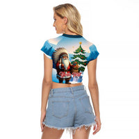 Personalized Native American Santa Claus Raglan Cropped T Shirt Merry Christmas - Wonder Print Shop