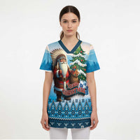 Personalized Native American Santa Claus Scrub Top Merry Christmas - Wonder Print Shop
