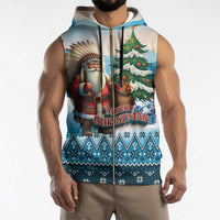 Personalized Native American Santa Claus Sleeveless Zip Hoodie Merry Christmas - Wonder Print Shop