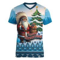Personalized Native American Santa Claus Women V-Neck T-Shirt Merry Christmas - Wonder Print Shop
