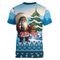 Personalized Native American Santa Claus Women V-Neck T-Shirt Merry Christmas - Wonder Print Shop