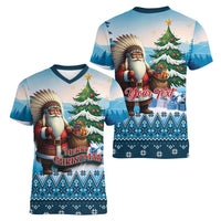 Personalized Native American Santa Claus Women V-Neck T-Shirt Merry Christmas - Wonder Print Shop