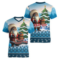Personalized Native American Santa Claus Women V-Neck T-Shirt Merry Christmas - Wonder Print Shop