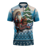 Personalized Native American Santa Claus Zipper Polo Shirt Merry Christmas - Wonder Print Shop