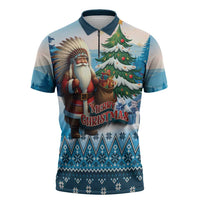 Personalized Native American Santa Claus Zipper Polo Shirt Merry Christmas - Wonder Print Shop
