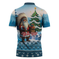 Personalized Native American Santa Claus Zipper Polo Shirt Merry Christmas - Wonder Print Shop