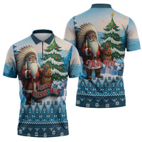 Personalized Native American Santa Claus Zipper Polo Shirt Merry Christmas - Wonder Print Shop