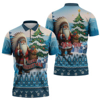 Personalized Native American Santa Claus Zipper Polo Shirt Merry Christmas - Wonder Print Shop