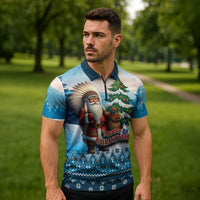 Personalized Native American Santa Claus Zipper Polo Shirt Merry Christmas - Wonder Print Shop