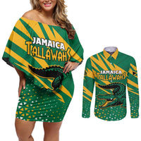 Custom Jamaica Cricket Tallawahs Couples Matching Off Shoulder Short Dress and Long Sleeve Button Shirt Fi Wi Tallawahs Champions - Wonder Print Shop