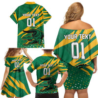 Custom Jamaica Cricket Tallawahs Family Matching Off Shoulder Short Dress and Hawaiian Shirt Fi Wi Tallawahs Champions - Wonder Print Shop