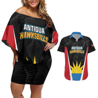 Custom Antigua Cricket Hawksbills Couples Matching Off Shoulder Short Dress and Hawaiian Shirt Each Endeavouring All Achieving - Wonder Print Shop