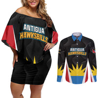 Custom Antigua Cricket Hawksbills Couples Matching Off Shoulder Short Dress and Long Sleeve Button Shirt Each Endeavouring All Achieving - Wonder Print Shop