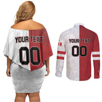 Custom Canada Ice Hockey Team Couples Matching Off Shoulder Short Dress and Long Sleeve Button Shirt Maple Leaf Go Champions