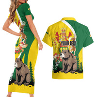 Personalized Canada Saskatchewan Province Couples Matching Short Sleeve Bodycon Dress and Hawaiian Shirt Multis e Gentibus Vires