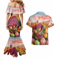 Netherlands Easter 2024 Couples Matching Mermaid Dress and Hawaiian Shirt Bunny With Tulips Flowers Field - Wonder Print Shop