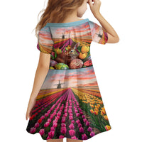 Netherlands Easter 2024 Family Matching Long Sleeve Bodycon Dress and Hawaiian Shirt Bunny With Tulips Flowers Field - Wonder Print Shop