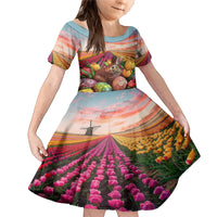 Netherlands Easter 2024 Family Matching Mermaid Dress and Hawaiian Shirt Bunny With Tulips Flowers Field - Wonder Print Shop