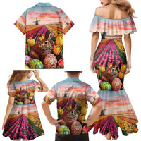 Netherlands Easter 2024 Family Matching Mermaid Dress and Hawaiian Shirt Bunny With Tulips Flowers Field - Wonder Print Shop