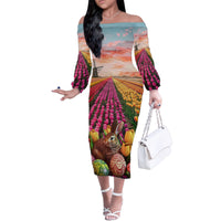 Netherlands Easter 2024 Family Matching Off The Shoulder Long Sleeve Dress and Hawaiian Shirt Bunny With Tulips Flowers Field - Wonder Print Shop