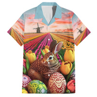 Netherlands Easter 2024 Family Matching Off Shoulder Short Dress and Hawaiian Shirt Bunny With Tulips Flowers Field - Wonder Print Shop
