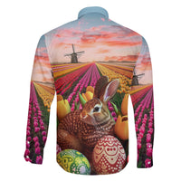 Netherlands Easter 2024 Family Matching Off Shoulder Short Dress and Hawaiian Shirt Bunny With Tulips Flowers Field - Wonder Print Shop