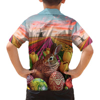 Netherlands Easter 2024 Family Matching Short Sleeve Bodycon Dress and Hawaiian Shirt Bunny With Tulips Flowers Field - Wonder Print Shop