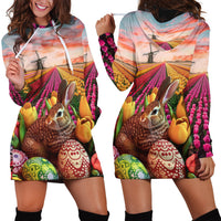 Netherlands Easter 2024 Hoodie Dress Bunny With Tulips Flowers Field - Wonder Print Shop