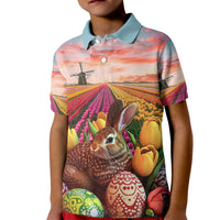 Netherlands Easter 2024 Kid Polo Shirt Bunny With Tulips Flowers Field - Wonder Print Shop