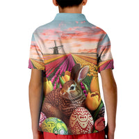Netherlands Easter 2024 Kid Polo Shirt Bunny With Tulips Flowers Field - Wonder Print Shop