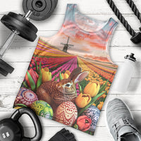 Netherlands Easter 2024 Men Tank Top Bunny With Tulips Flowers Field - Wonder Print Shop