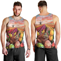 Netherlands Easter 2024 Men Tank Top Bunny With Tulips Flowers Field - Wonder Print Shop