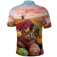 Netherlands Easter 2024 Polo Shirt Bunny With Tulips Flowers Field - Wonder Print Shop