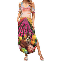 Netherlands Easter 2024 Summer Maxi Dress Bunny With Tulips Flowers Field - Wonder Print Shop